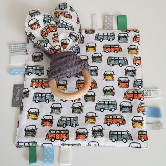 Set knuffeldoekje/bijtring auto grijs