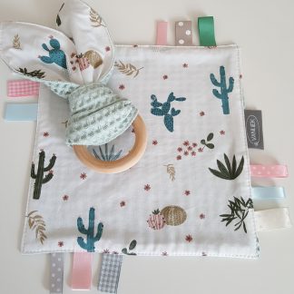 Set knuffeldoekje/bijtring cactus groen