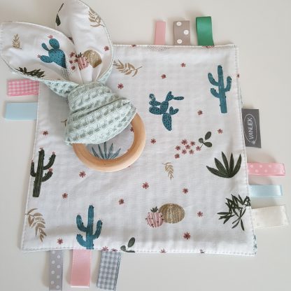 Set knuffeldoekje/bijtring cactus groen