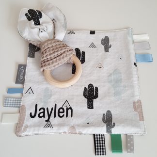 Set knuffeldoekje/bijtring cactus taupe